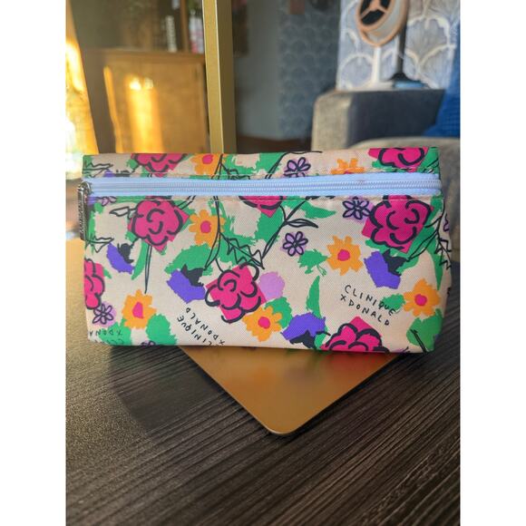 Clinique x Donald Floral Print Cosmetic Makeup Bag - Picture 1 of 5